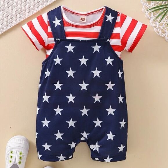 StripeTee & Star Print Baby Jumpsuit - Picture 1 of 7